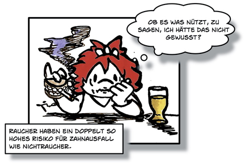 Cartoon: Queenies kleine Welt (medium) by Queenie tagged smoking,cancer,krebs,rauchen,zahnausfall,medizin