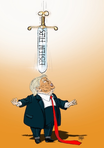Cartoon: The sword of Damocles? (medium) by jean gouders cartoons tagged trump,epstein,maga,pedophiles,trump,epstein,maga,pedophiles
