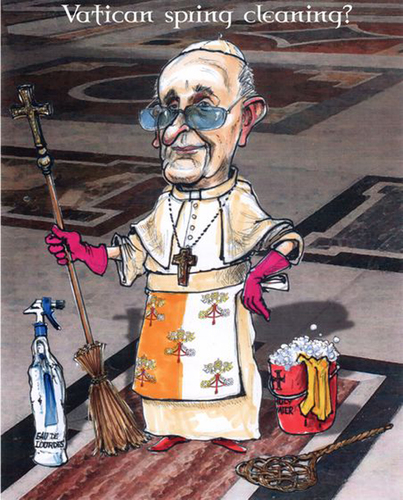 Cartoon: Vatican spring cleaning? (medium) by jean gouders cartoons tagged pope,francis,scandals,pope,francis,scandals