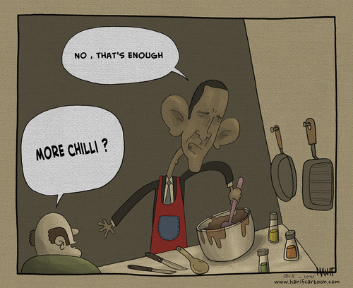 Cartoon: More Chilli ? (medium) by hanifbahari tagged usa,iran,sanction,veto,obama