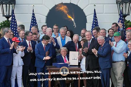 Cartoon: My Big Beautful Bill (medium) by Alf Miron tagged donald,trump,usa,president,big,beautiful,bill,independence,day,rocket