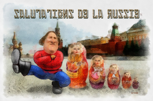 Cartoon: Salutations de la Russie (medium) by Alf Miron tagged russland,russie,russia,putin,asylum,tax,steuerflucht,fiscale,asile,bardot,brigitte,depardieu,gerard