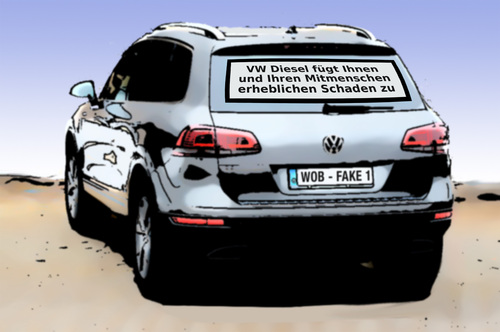 Cartoon: VW Diesel nur mit Warnhinweis (medium) by Alf Miron tagged winterkorn,wolfsburg,usa,deutschland,diesel,umwelt,betrug,software,abgaswerte,manipulationen,abgastest,abgas,vw,volkswagen