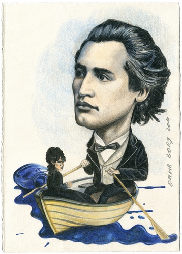 Cartoon: Mihai Eminescu (medium) by Otilia Bors tagged eminescu,mihai