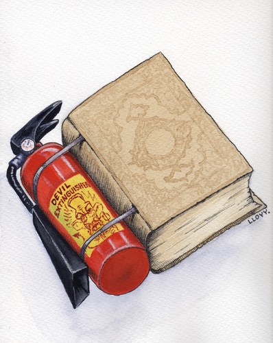 Cartoon: Devil Extinguisher (medium) by lloyy tagged devil,extinguisher,terry,jones,quran,cartoon