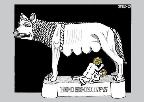 Cartoon: Homo Homini Lupus (medium) by srba tagged romulus,and,remus,capitoline,wolf