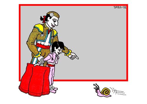 Cartoon: Initial lessons (medium) by srba tagged education,toreadors,snails