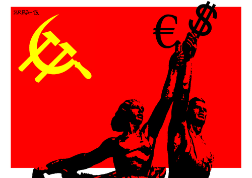 Cartoon: May Day (medium) by srba tagged may,day,workers,hammer,sickle,euro,dolars,money,kolkhoz