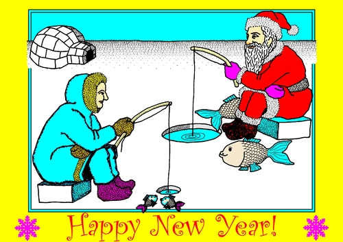 Cartoon: Merry Christmas Happy New Year! (medium) by srba tagged eskimos,fishing,santa,christmas