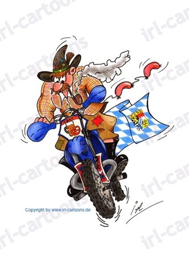 Cartoon: Bayerischer Motocrosser (medium) by irlcartoons tagged bayer,bayern,motocross,enduro,erzbergrodeo,adac,anac,motorsport,sport,motorrad,humor,wurst,brezel,yamaha,ktm,honda,kawasaki,suzuki,gasgas,adrenalin,geschwindigkeit,geschicklichkeit,erster,gewinner,sieger,msc,club,team,teamgeist