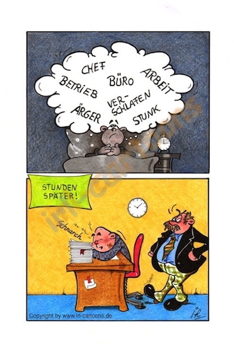 Cartoon: Büroschlaf (medium) by irlcartoons tagged büro,büroschlaf,kreislauf,chef,betrieb,stress,ärger,vorgesetzter,angestellter,job,zeit,unruhe,firma,schlaflos,gedanken,gedankenkreis,schlafstörung,schlaf,nacht,gesundheit,depressionen,ursache,angststörungen,bett,konflikte