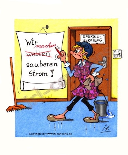 Cartoon: Energie (medium) by irlcartoons tagged energie,energieberatung,strom,ökostrom,bio,putzfrau,reinigungskraft,wortwitz,büro,arbeitswelt,werbung