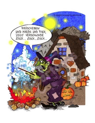 Cartoon: Hexerei (medium) by irlcartoons tagged hexe,hexerei,hexen,halloween,corona,magie,zauberei,zauber,brauchtum,kürbis,monster,kult,fest,kinder,herbstfest,geister,spuk,oktober,grusel,gänsehaut,zauberstab,grippe,kalender,jahr,grippevirus,virus,pandemie,wünsche,wunsch,krise,wirtschaftskrise