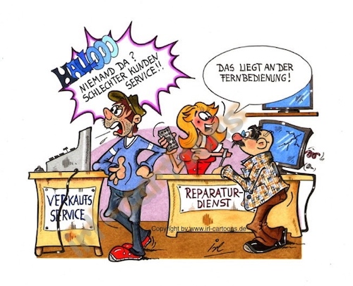 Cartoon: Kundenservice (medium) by irlcartoons tagged kunde,kundenservice,tv,fernbedienung,verkäuferin,reparaturdienst,dienstleistung,elektrogeräte,hausgeräte,qualitätsgarantie,serviceleistungen,ersatzteile,garantie,kundendienst,reparatur,kundenzufriedenheit,techniker,servicenetz,käuferschutz,handel,technik,schaden,hersteller,reklamation,werk,werkskundendienst
