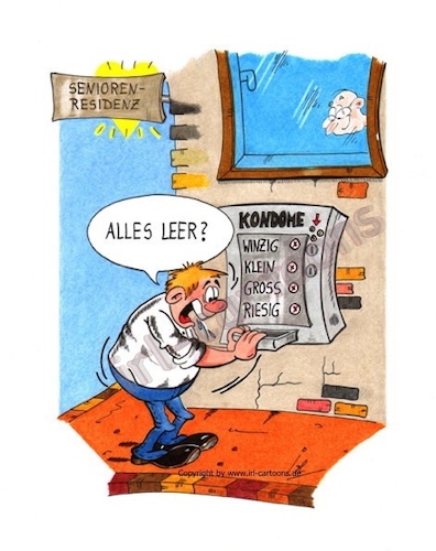 Cartoon: Mangelware (medium) by irlcartoons tagged kondome,mangelware,automat,altersheim,seniorenheim,seniorenresidenz,verhütung,love,spaß,empfängnisverhütung,kondomgröße,schutz,krankheiten,ansteckung,hiv,sexualpartner,familienplanung,parnter,beziehung,knappheit,sicherheit,ausverkauft,lebenslust