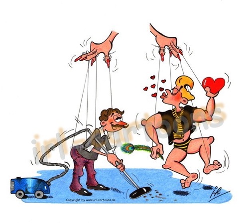 Cartoon: Marionettentheater (medium) by irlcartoons tagged marionetten,marionettentheater,love,liebe,beziehung,männer,frauen,taktik,biene,hummel,staubsauger,putzmann,boyfriend,manipulieren