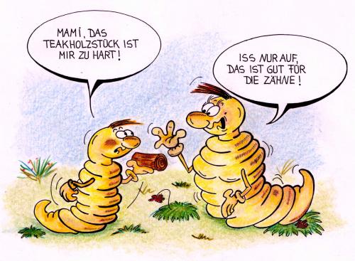 Cartoon: Mutterliebe (medium) by irlcartoons tagged holzwurm,holz,wurm,zähne,zahnarzt,mutter,mutterliebe,kind,familie,tier,baum,hunger,essen,gesundheit,schädling,käfer,larve,biologie,natur,bio