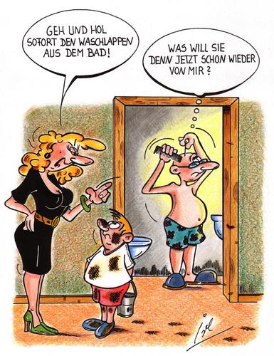 Cartoon: Reinheit (medium) by irlcartoons tagged selbstvertrauen,streit,selbsterkenntnis,macht,unterdrückung,haar,haare,kamm,bad,hygiene,waschlappen,dreck,waschen,domina,probleme,ehe,familie,richter,anwalt,scheidung,partner,mutter,mann,frau,kind,kind,frau,mann,mutter,partner,scheidung,anwalt,richter,familie,ehe,probleme,domina,waschen,dreck,waschlappen,partnerschaft,beziehung,ehepaar,meckern