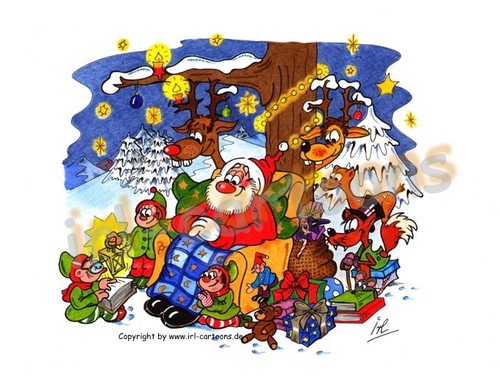 Cartoon: Santa Claus (medium) by irlcartoons tagged santa,claus,advent,adventszeit,nikolaus,weihnachtsmann,rentiere,elfen,elf,weihnachten,dezember,winter,schnee,lichter,lichterkette,lichterglanz,sterne,sternenlicht,märchen,märchenbuch,weihnachtsmärchen,geschenke,kasper,teddy,bücher,fuchs,tiere,love,liebe,frieden,peace,bunt,irlcartoons,kerze,kerzen,kinder