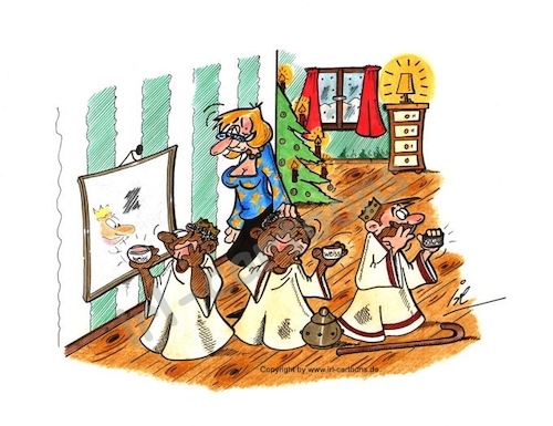 Cartoon: Sternsinger (medium) by irlcartoons tagged sternsinger,schminke,schminken,segen,haussegen,segnen,weihnachten,januar,brauchtum,tradition,verkleidung,kaspar,melchior,balthasar,kinderhilfswerk,kirche,sammeln,geldspende,feiertag