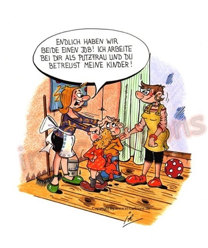 Cartoon: Wiedereinstieg (medium) by irlcartoons tagged stelle,arbeitsstelle,hausfrau,reinigungskraft,kinderbetreuung,stellenmarkt,arbeitsmarkt,job,beruf,jobbörse,arbeit,erzieherin,nanni,karriere,wiedereinstieg,elternzeit,familienpause