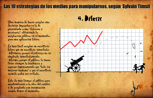 Cartoon: 4. Diferir (medium) by german ferrero tagged prensa,mediatica,manipulacion,estrategias,ger,diferir,strategies,manipulation,media,10,top,timsit,sylvain,press