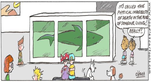 Cartoon: modern art gallery (medium) by noodles cartoons tagged poodle,pierre,coco,green,henrietta,brown,ramsay,pedro,sunny,museum,art,death,life,shark,dog,scotty,hamish