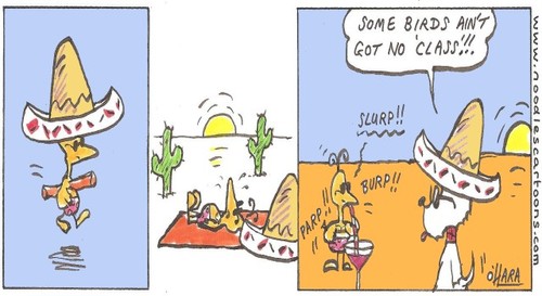 Cartoon: slurp!. (medium) by noodles cartoons tagged art,fun,cartoon,bird,mexico,cactus,sombrero,spain,dog