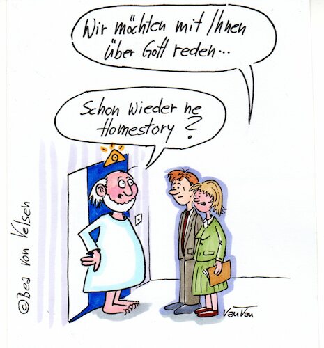 Cartoon: Homestory (medium) by vauvau tagged gott,allmächtiger,zuhause,homestory,befragung