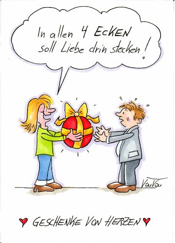 Cartoon: In allen 4 Ecken (medium) by vauvau tagged paar,mann,frau,geschenk,redensart