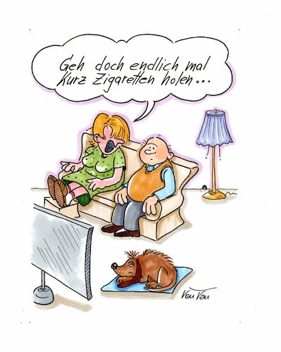 Cartoon: Zigaretten holen... (medium) by vauvau tagged ehepaar,zigaretten,holen,tv