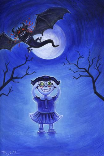 Cartoon: monster and little girl courage (medium) by trayko tagged monster,horror