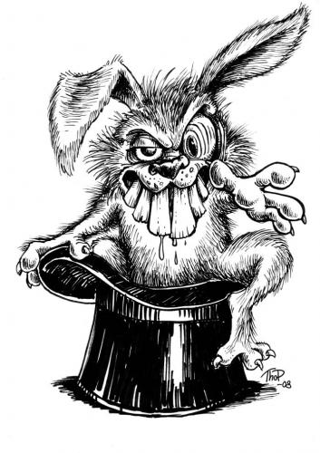 Cartoon: Mutant Rabbit (medium) by thopman tagged mutant,rabbit,cartoon,magic,hat,teeth,scary,horror,magician