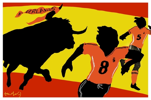 Cartoon: Running scared (medium) by Bravemaina tagged spain,netherlands,soccer,football,world,cup