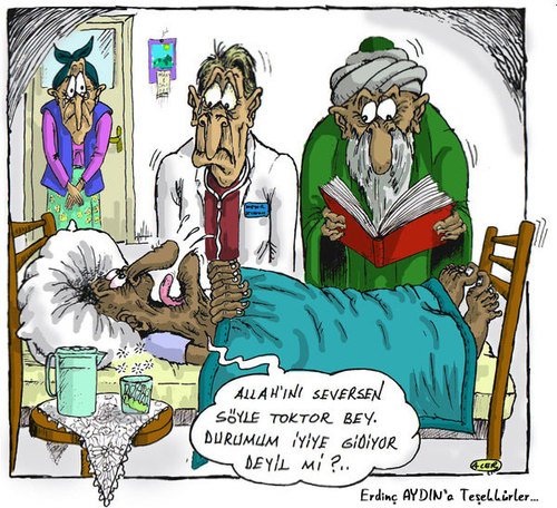 Cartoon: to be on one s deathbed (medium) by aceratur tagged to,be,on,one,deathbed