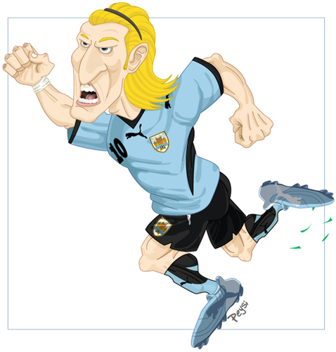 Cartoon: DIEGO FORLAN (medium) by ELPEYSI tagged forlan,diego,diez,charrua,uruguay,celeste