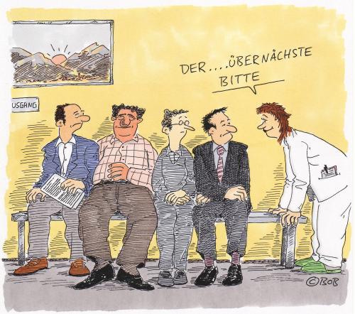 Cartoon: Der Über nächste bitte (medium) by Christian BOB Born tagged wartezimmer,patient,praxis,,wartezimmer,warten,praxis,arzt,doktor,termin,arzttermin,patient,patienten,nächste,übernächste,ungerechtigkeit,gerechtigkeit,krankenversicherung,krankenkasse,privat,versichert