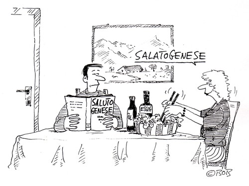 Cartoon: Essig u. Öl (medium) by Christian BOB Born tagged lesen,essen,buch,gesundheit,salat,frau,mann,salutogenese,essig,öl