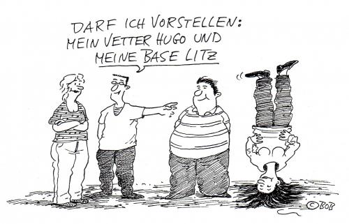 Cartoon: Fetter Hugo und Base Litz (medium) by Christian BOB Born tagged kopfstand,fetter,vetter,base,künstler,verwandtschaft