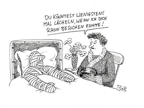 Cartoon: Lächeln (medium) by Christian BOB Born tagged krankenhaus,besuch,lächeln,krankenhaus,krank,unfall,verkehrsunfall,gips,notaufnahme,kritisch,besuch,lächeln,lachen,emotion,emotionen,mann,frau,beziehung,partnerschaft,mutter,sohn,erwartung,gesellschaft