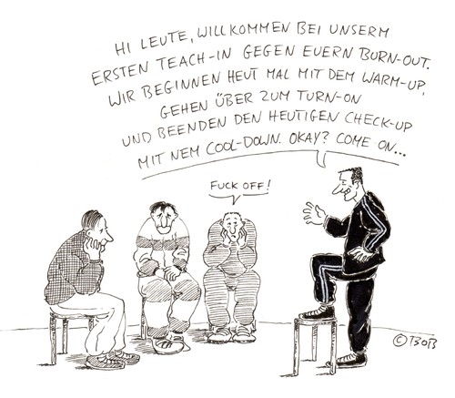 Cartoon: Ohne Titel (medium) by Christian BOB Born tagged gruppe,männer,burn,out,krisen,begeisterung