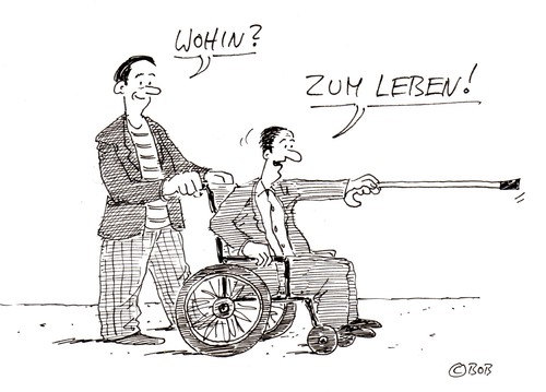Cartoon: Orientierung (medium) by Christian BOB Born tagged behinderung,rollstuhl,leben,betreuung,gesellschaft,inklusion