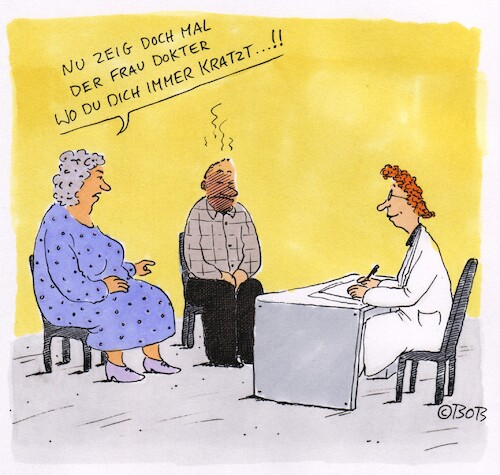 Cartoon: o.T. (medium) by Christian BOB Born tagged ehe,partnerschaft,ärztin,patient,jucken,kratzen,genieren,nt,ehe,partnerschaft,ärztin,patient,jucken,kratzen,genieren,nt