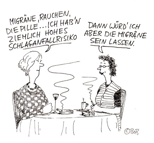 Cartoon: Risiko (medium) by Christian BOB Born tagged schlaganfall,rauchen,pille,migräne,risiko,frauen,gesundheit