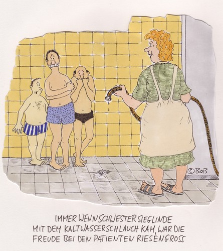 Cartoon: Sado Siggi (medium) by Christian BOB Born tagged klinik,bibber,abhärtung,kalt,patient,schwester,kneipp,wasser,kur,klinik,wasser,kneipp,schwester,patient,kalt,abhärtung