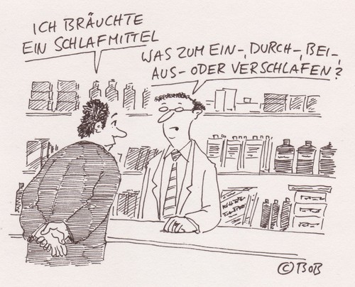 Cartoon: Schlaaaf (medium) by Christian BOB Born tagged apotheke,schlafen,schlafmittel,ein,aus,durch,bei,ver