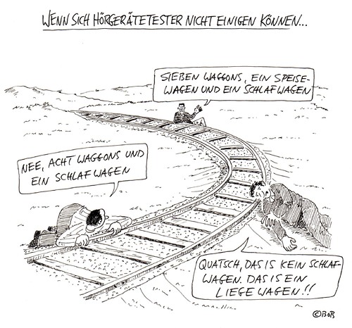 Cartoon: Uneins (medium) by Christian BOB Born tagged hören,hörgeräte,schienen,bahn,waggons,ohr,hörtest