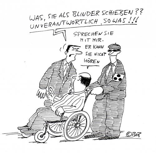 Cartoon: Unverantwortlich (medium) by Christian BOB Born tagged hören,sehen,sprechen,schieben,rollstuhl,behinderung,behindert,körper,blind,taub,sehen,hören,sinne,behinderter,schimpfen,streit,stress,rollstuhlfahrer,risiko,gefahr,gesundheit