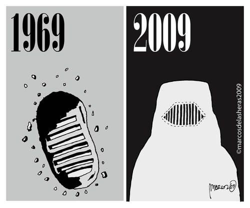 Cartoon: Great leap for mankind (medium) by marcosymolduras tagged burka,women,equality