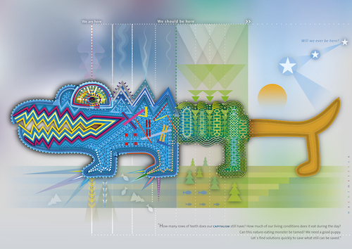 Cartoon: Last Phases Of Capitalism (medium) by constable tagged capitalism,climatechange,figures,symbols,transformation,hope,timewindows,metaphors